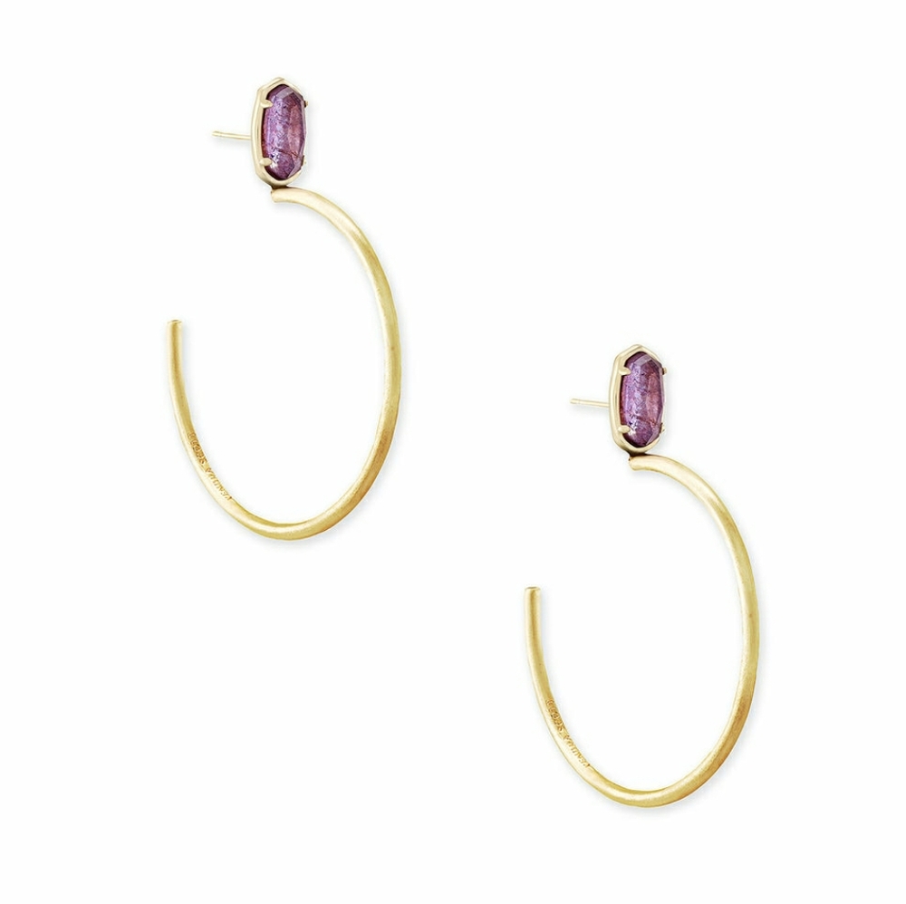 Kendra Scott Small Pepper Gold Hoops In Purple Mica